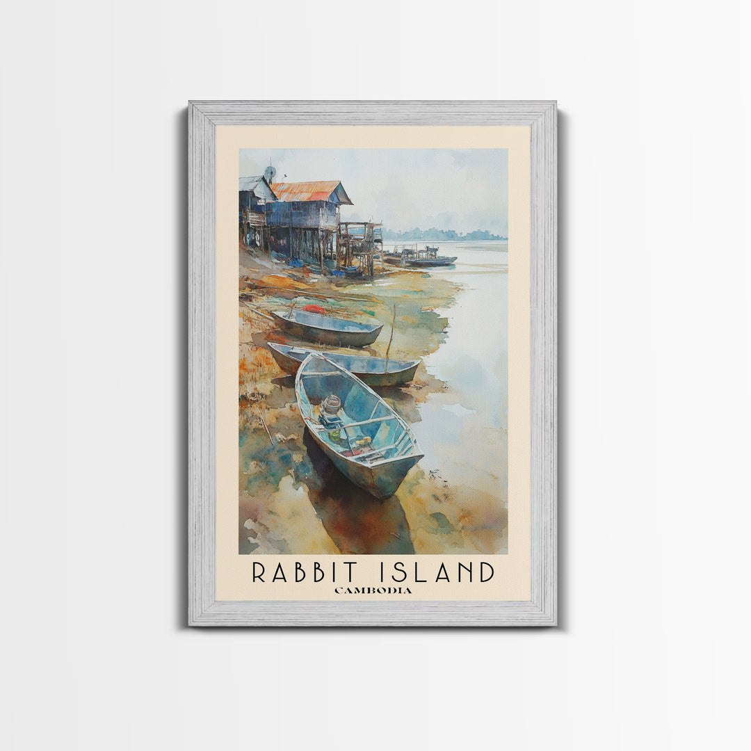 Rabbit Island, Cambodia Watercolor Beach Print, Vacation Gift, Cambodia Wall Art, Framed Canvas Print, Framed Beach Painting