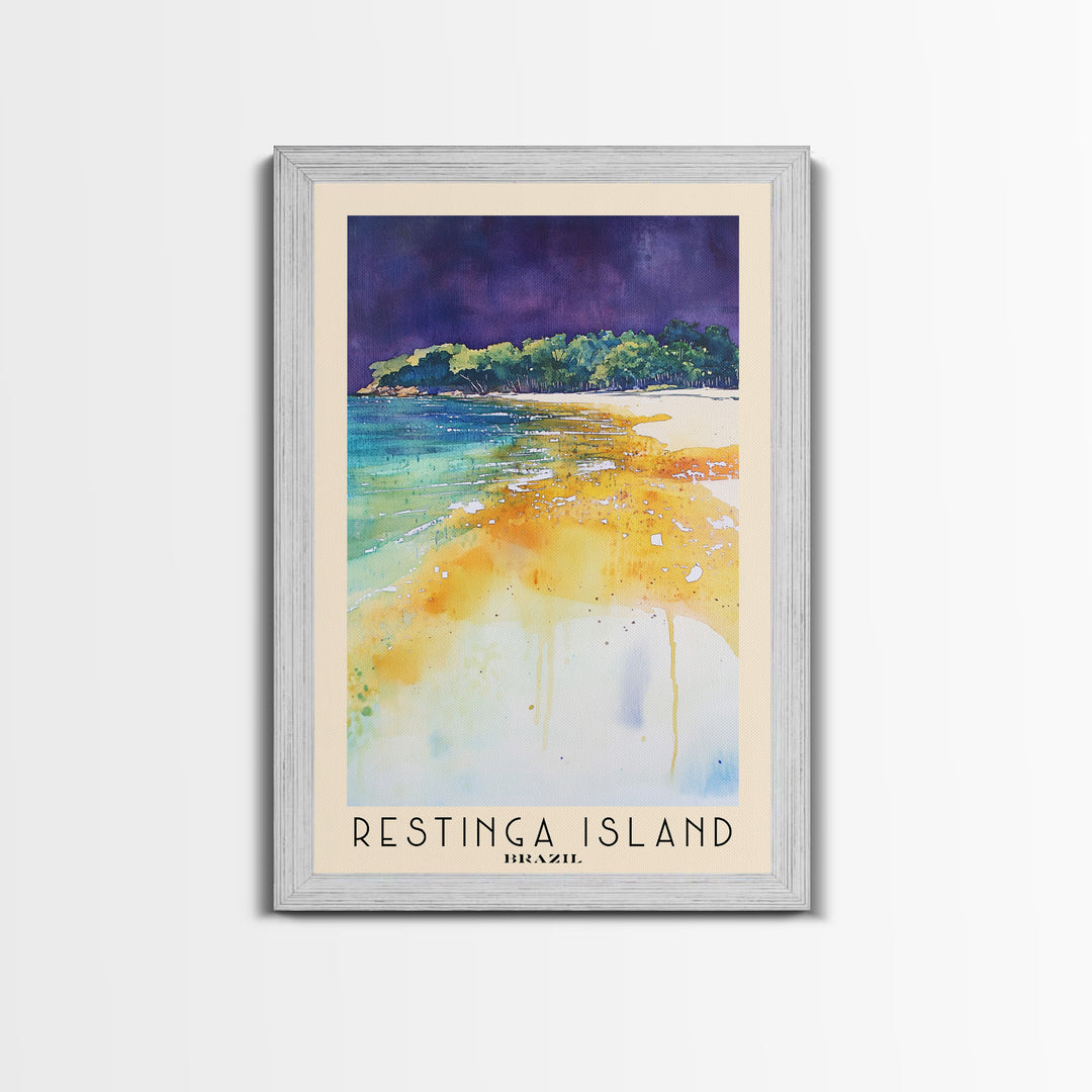 Restinga Island, Brazil Watercolor Print, Vacation Gift, Brazil Wall Art, Beach Painting, Beach Decor, Large Wall Art, Wood Frame Art