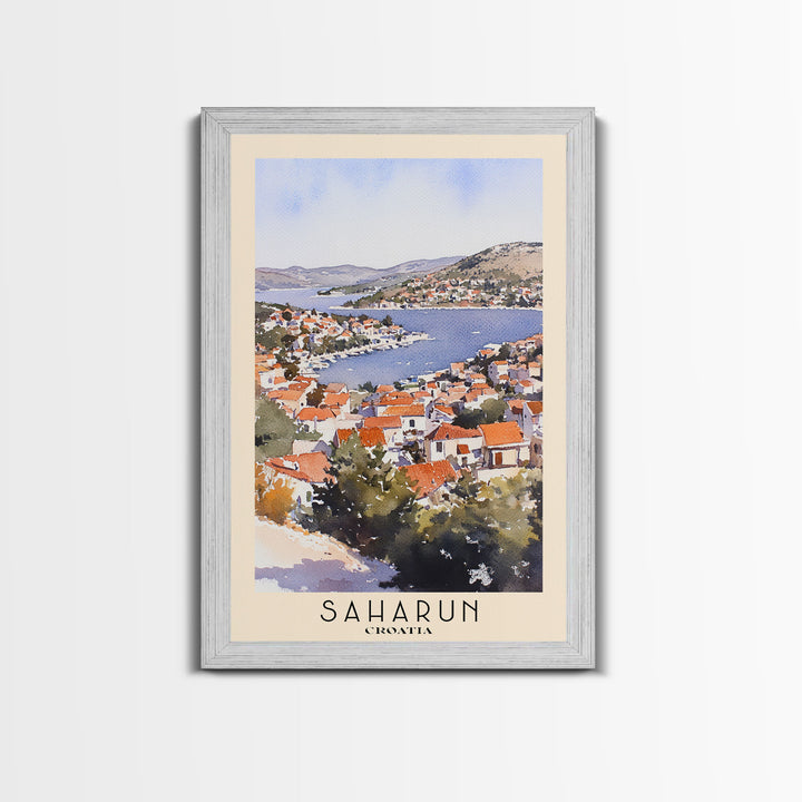 Saharun, Croatia Watercolor Print, Vacation Gift, Croatia Wall Art, Beach Painting, Beach Decor, Large Wall Art, Wood Frame Art