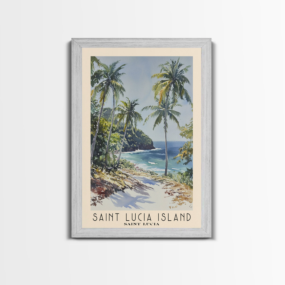 Saint Lucia Island, Saint Lucia Watercolor Print, Vacation Gift, Saint Lucia Wall Art, Beach Painting, Beach Decor, Large Wall Art, Wood Frame Art