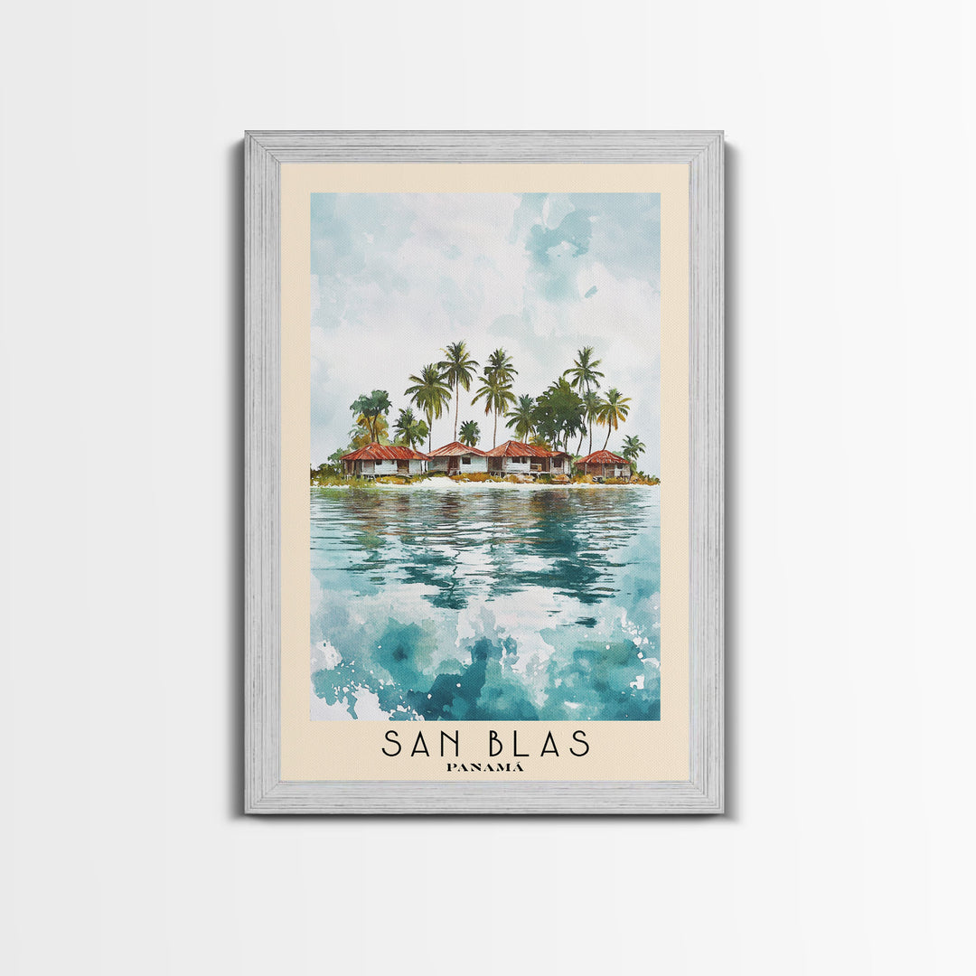 San Blas, Panamá Watercolor Beach Print, Vacation Gift, Panamá Wall Art, Framed Canvas Print, Framed Beach Painting