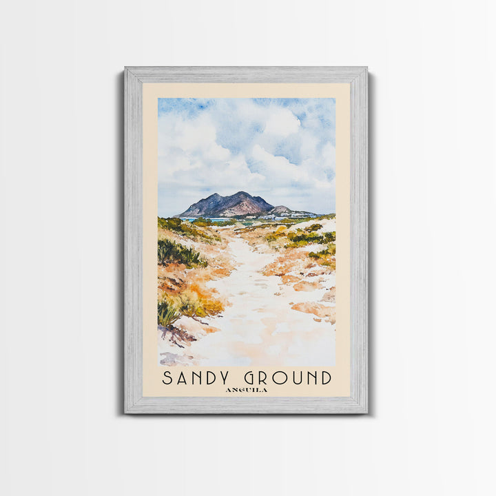 Sandy Ground, Anguila Watercolor Beach Print, Vacation Gift, Anguila Wall Art, Framed Canvas Print, Framed Beach Painting