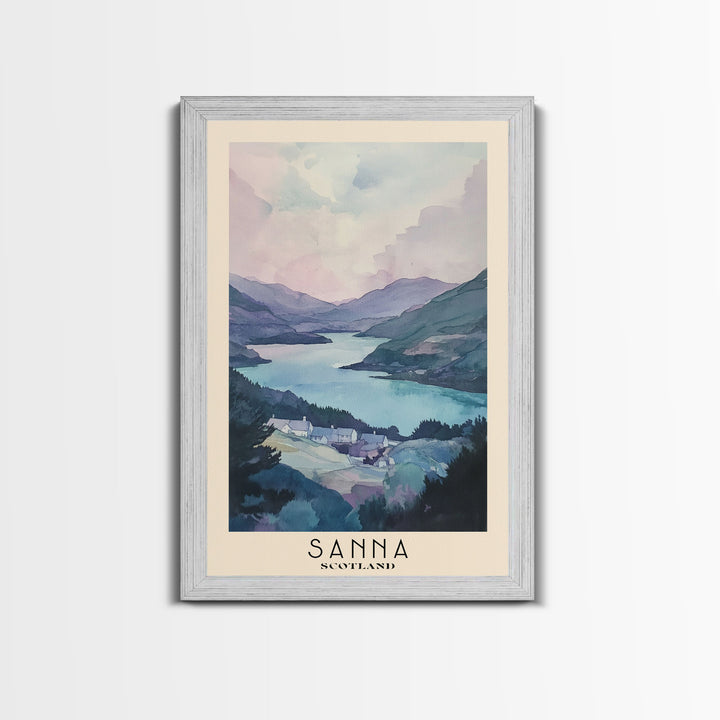 Sanna, Scotland Watercolor Print, Vacation Gift, Scotland Wall Art, Beach Painting, Beach Decor, Large Wall Art, Wood Frame Art