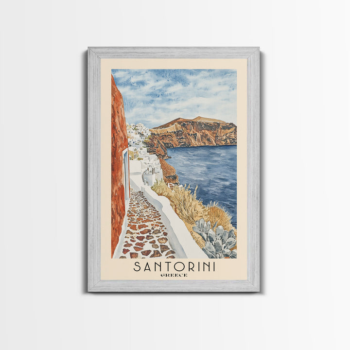 Santorini, Greece Watercolor Beach Print, Vacation Gift, Greece Wall Art, Beach Painting, Beach Decor, Beach Painting