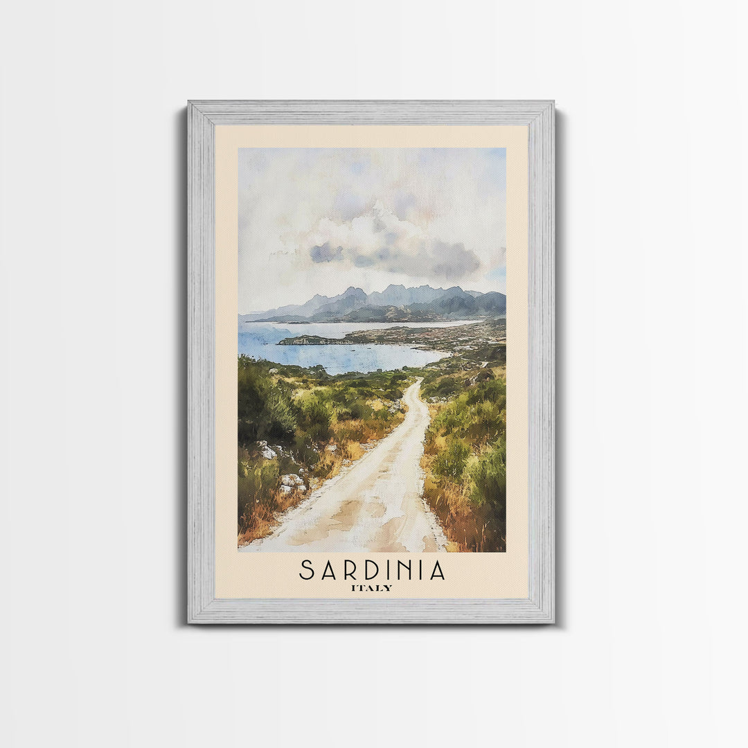 Sardinia, Italy Watercolor Beach Print, Vacation Gift, Italy Wall Art, Framed Canvas Print, Framed Beach Painting