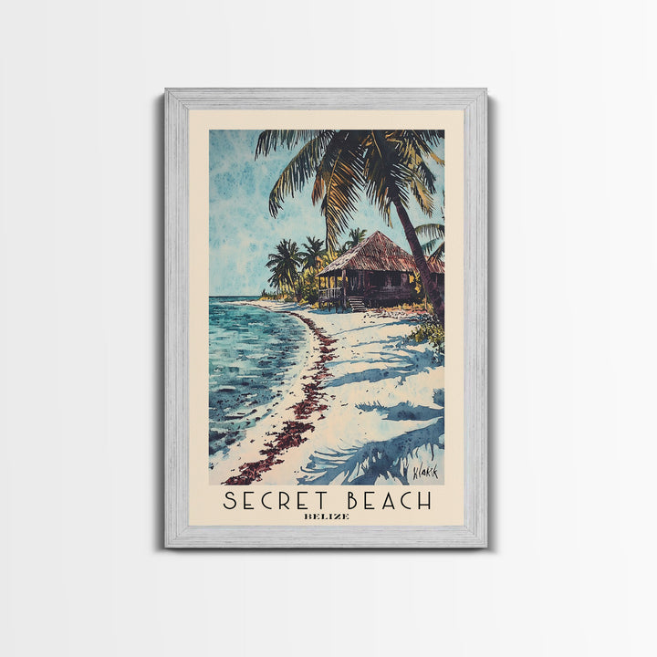 Secret Beach, Belize Watercolor Print, Vacation Gift, Belize Wall Art, Beach Painting, Beach Decor, Large Wall Art, Wood Frame Art