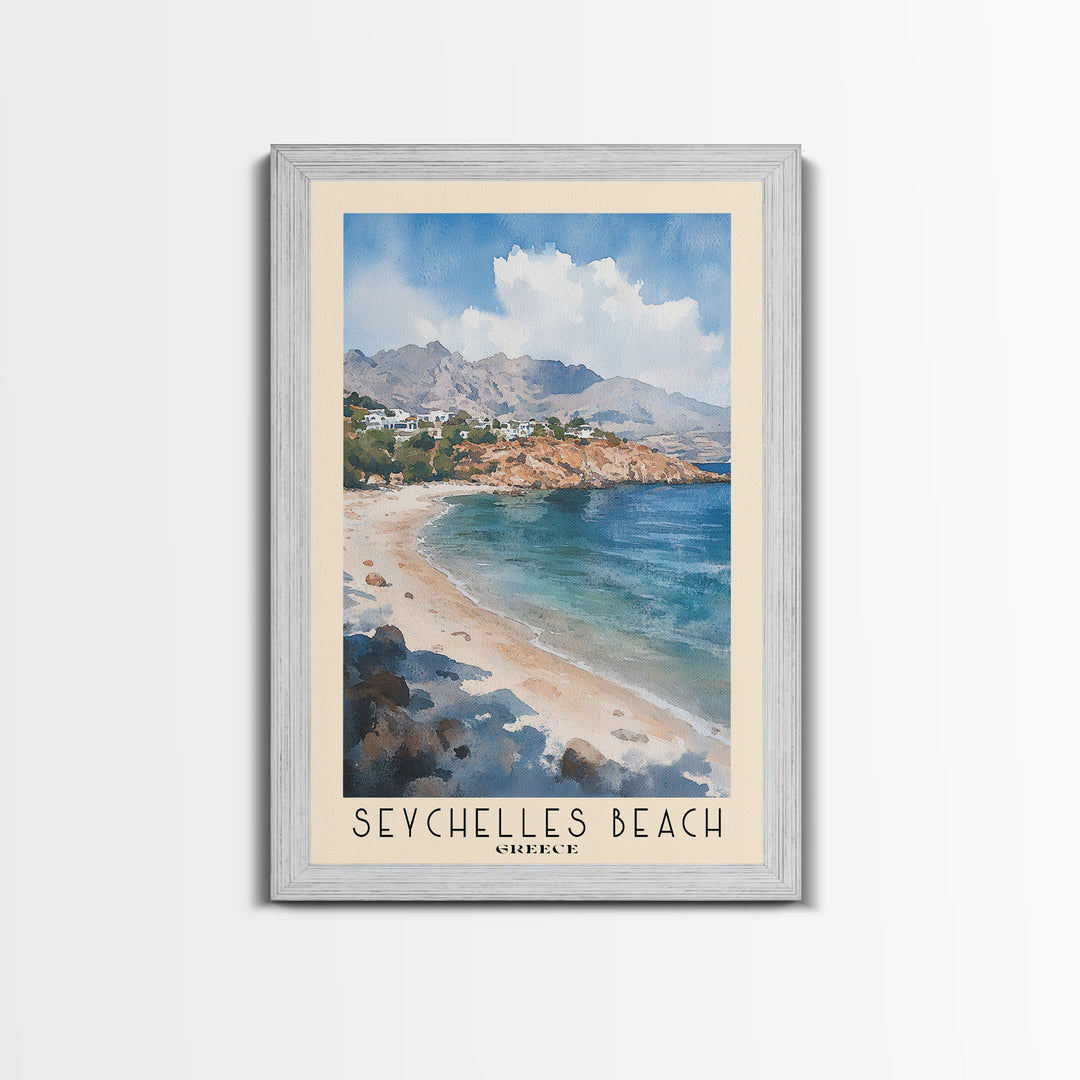 Seychelles Beach, Greece Watercolor Print, Vacation Gift, Greece Wall Art, Beach Painting, Beach Decor, Beach Or Lakehouse Art