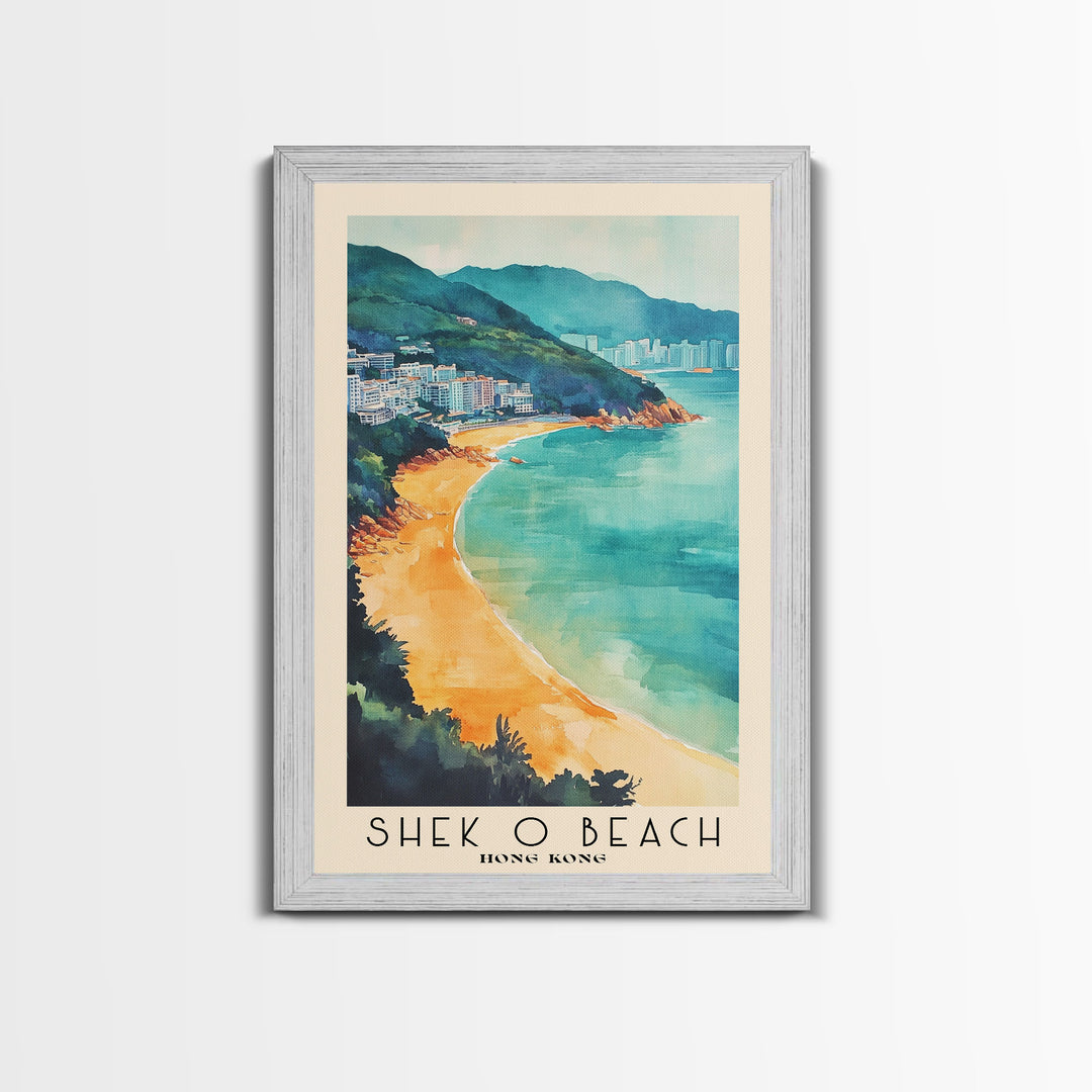 Shek O Beach, Hong Kong Watercolor Print, Vacation Gift, Hong Kong Wall Art, Beach Painting, Beach Decor, Large Wall Art, Wood Frame Art