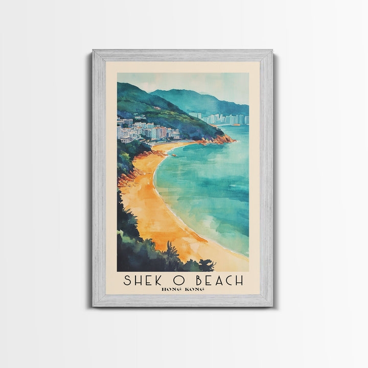 Shek O Beach, Hong Kong Watercolor Print, Vacation Gift, Hong Kong Wall Art, Beach Painting, Beach Decor, Large Wall Art, Wood Frame Art