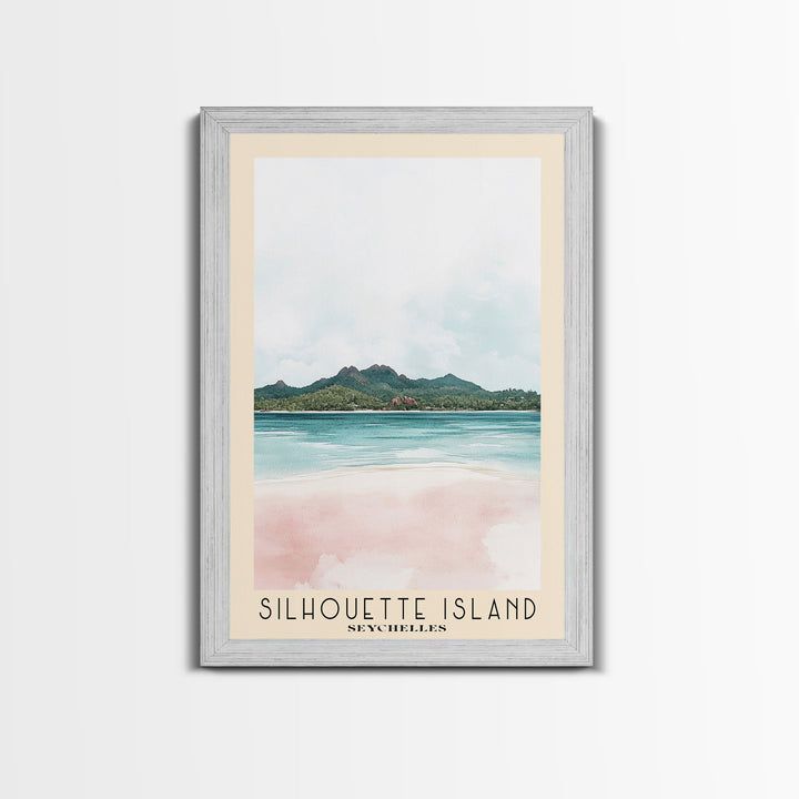 Silhouette Island, Seychelles Watercolor Print, Vacation Gift, Seychelles Wall Art, Beach Painting, Beach Decor, Large Wall Art, Wood Frame Art