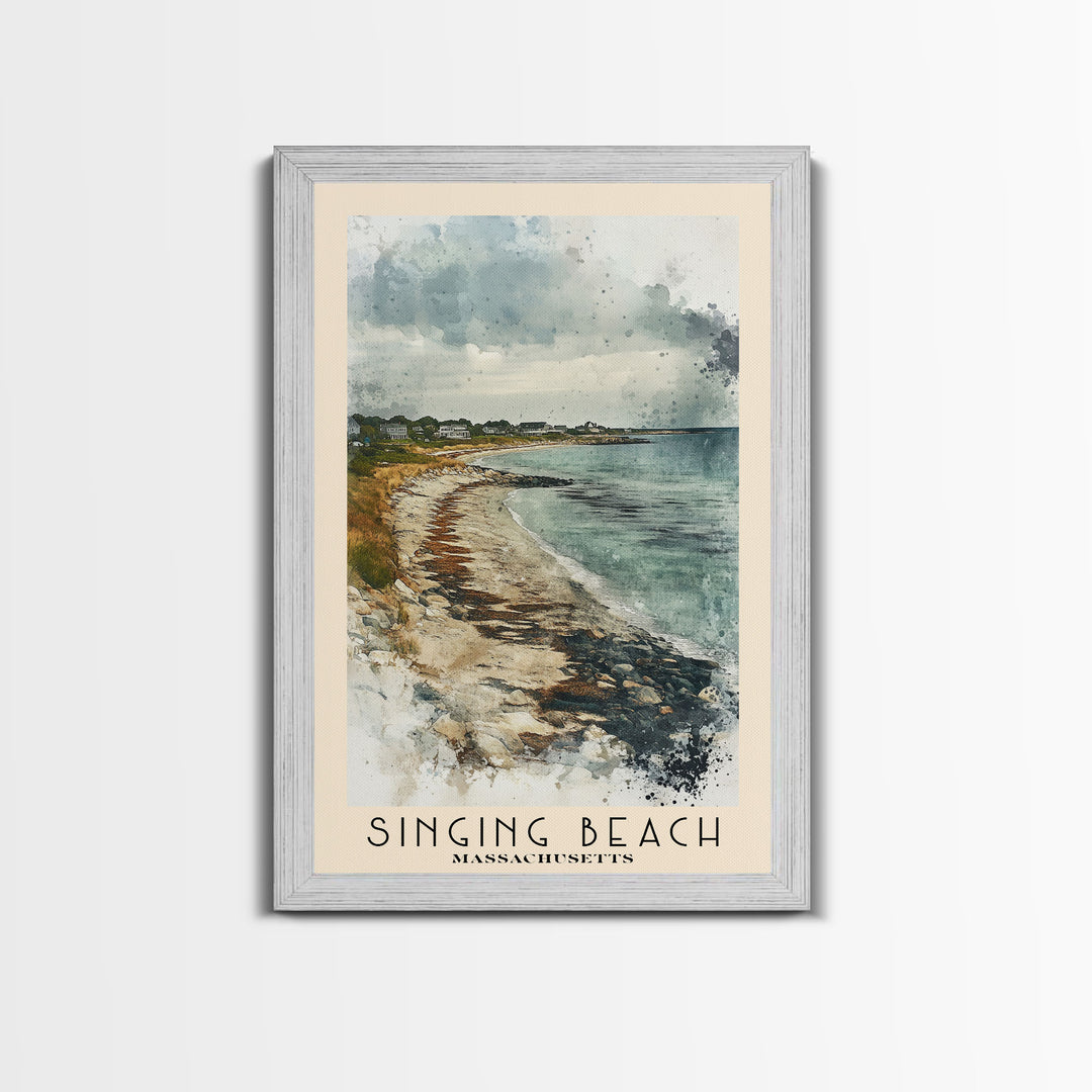 Singing Beach, Massachusetts Watercolor Beach Print, Vacation Gift, Massachusetts Wall Art, Framed Canvas Print, Framed Beach Painting