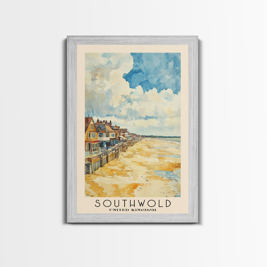 Southwold, United Kingdom Watercolor Print, Vacation Gift, United Kingdom Wall Art, Beach Painting, Beach Decor, Large Wall Art, Wood Frame Art