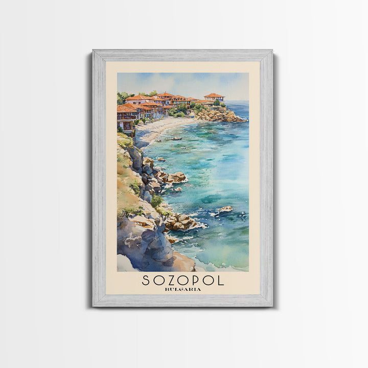 Sozopol, Bulgaria Watercolor Beach Print, Vacation Gift, Bulgaria Wall Art, Framed Canvas Print, Framed Beach Painting