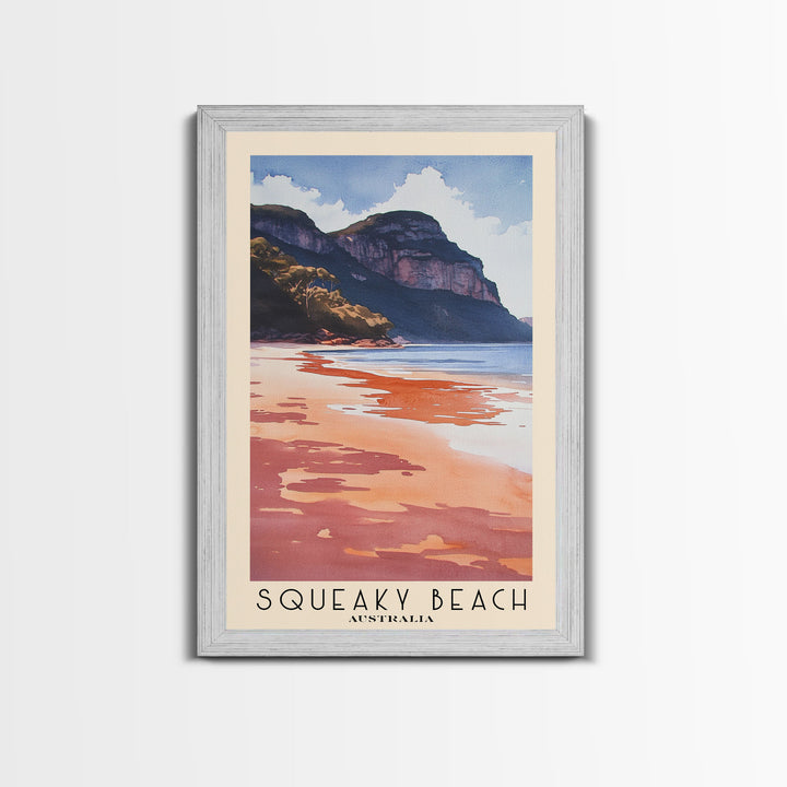 Squeaky Beach, Australia Watercolor Print, Vacation Gift, Australia Wall Art, Beach Painting, Beach Decor, Large Wall Art, Wood Frame Art