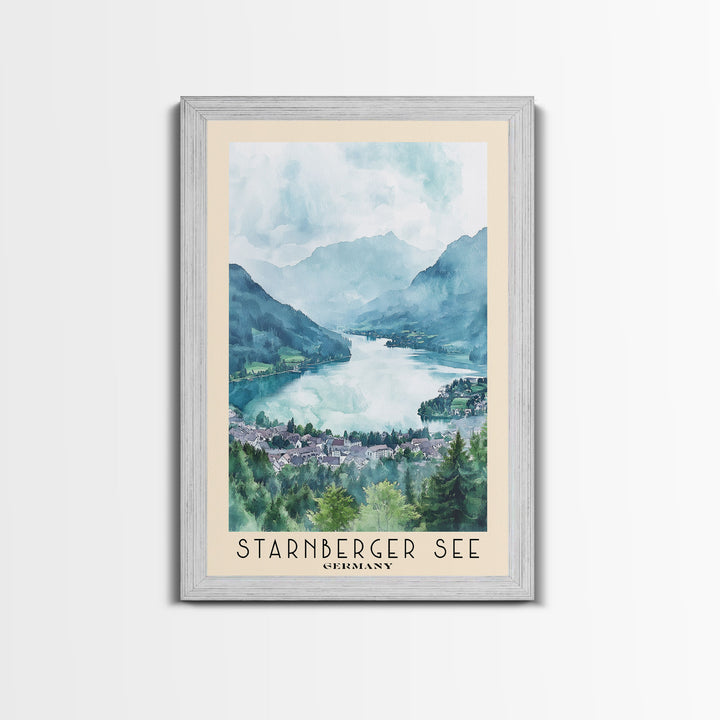 Starnberger See, Germany Watercolor Print, Vacation Gift, Germany Wall Art, Beach Painting, Beach Decor, Large Wall Art, Wood Frame Art