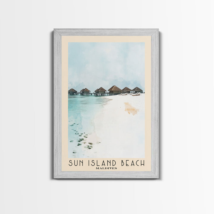 Sun Island Beach, Maldives Watercolor Print, Vacation Gift, Maldives Wall Art, Beach Painting, Beach Decor, Large Wall Art, Wood Frame Art