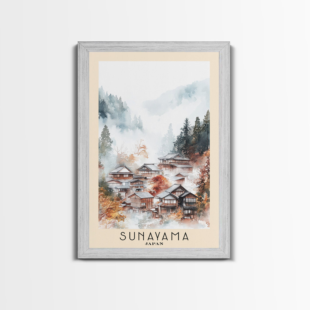 Sunayama, Japan Watercolor Beach Print, Vacation Gift, Japan Wall Art, Framed Canvas Print, Framed Beach Painting