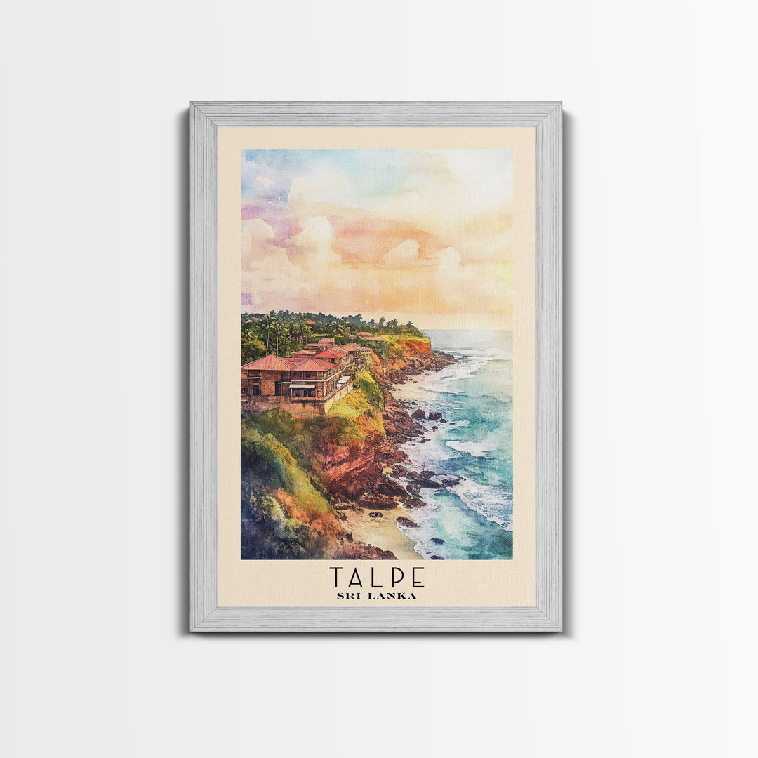 Talpe, Sri Lanka Watercolor Print, Vacation Gift, Sri Lanka Wall Art, Beach Painting, Beach Decor, Large Wall Art, Wood Frame Art