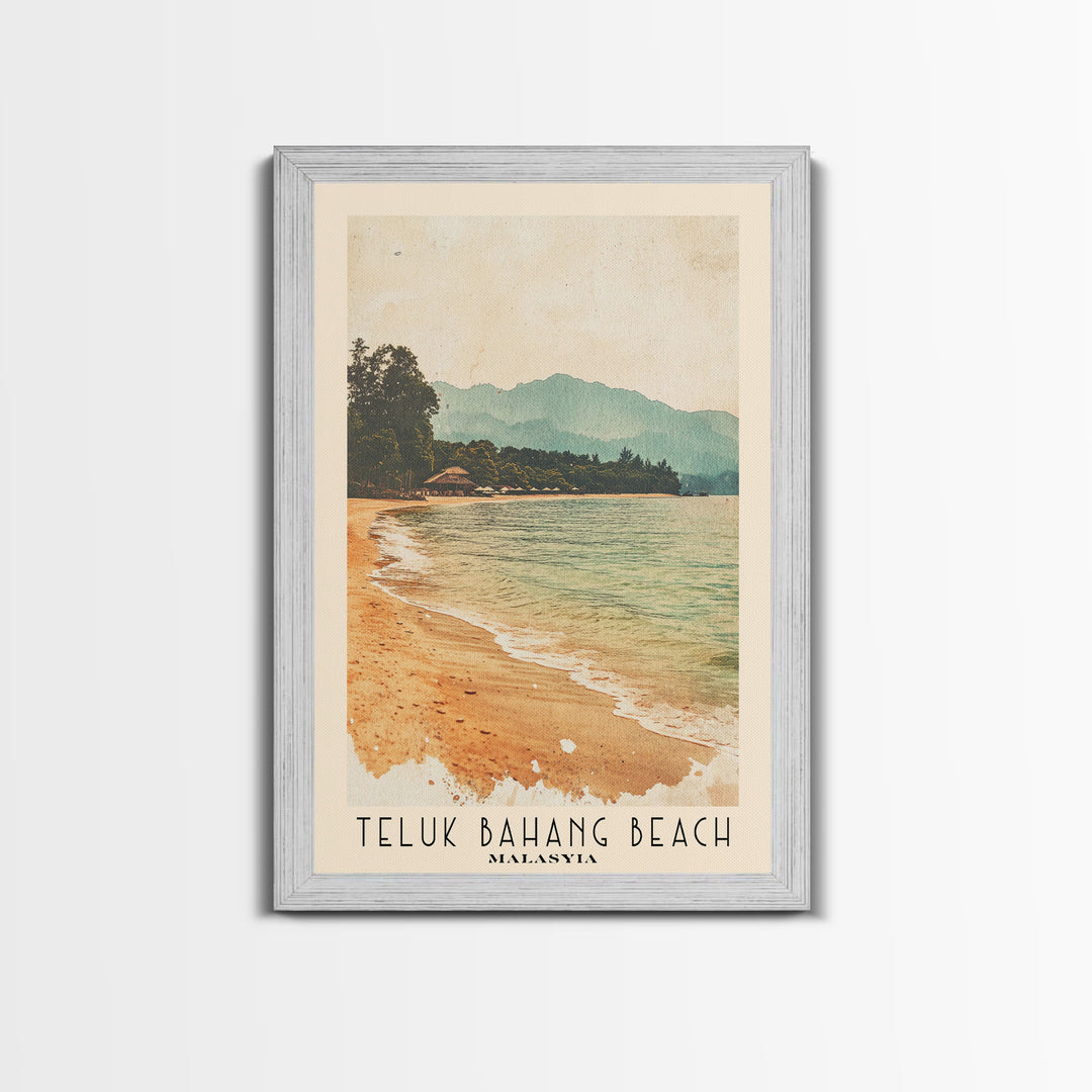 Teluk Bahang Beach, Malasyia Watercolor Print, Vacation Gift, Malasyia Wall Art, Beach Painting, Beach Decor, Large Wall Art, Wood Frame Art