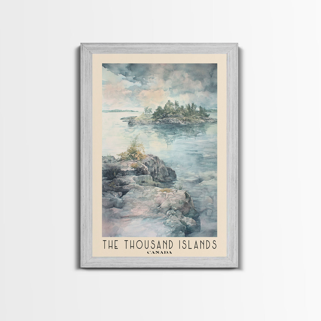 The Thousand Islands, Canada Watercolor Print, Vacation Gift, Canada Wall Art, Beach Painting, Beach Decor, Large Wall Art, Wood Frame Art