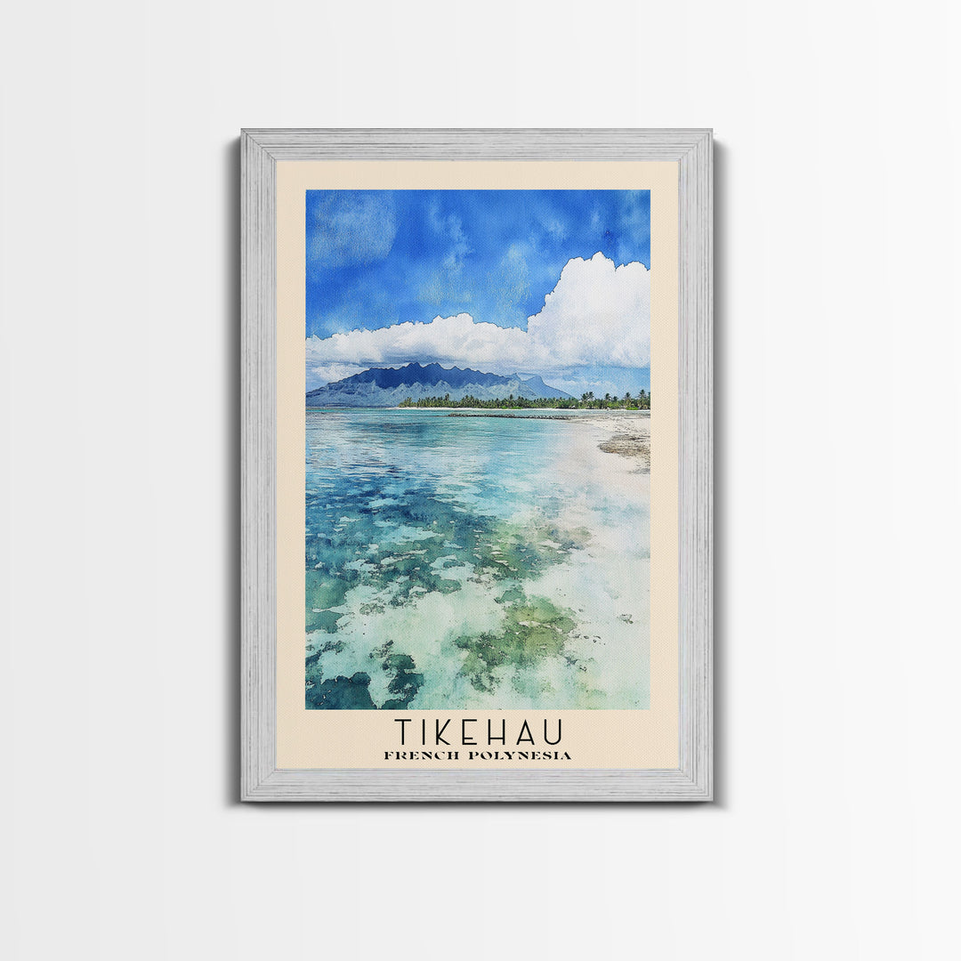 Tikehau, French Polynesia Watercolor Print, Vacation Gift, French Polynesia Wall Art, Beach Painting, Beach Decor, Large Wall Art, Wood Frame Art