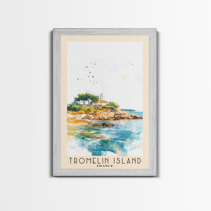 Tromelin Island, France Watercolor Beach Print, Vacation Gift, France Wall Art, Framed Canvas Print, Framed Beach Painting