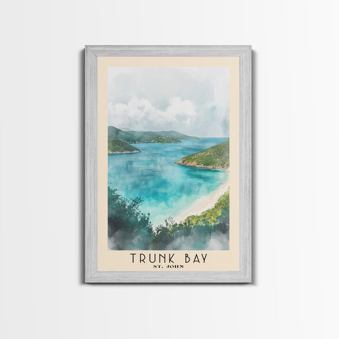 Trunk Bay, St. John Watercolor Print, Vacation Gift, St. John Wall Art, Beach Painting, Beach Decor, Large Wall Art, Wood Frame Art