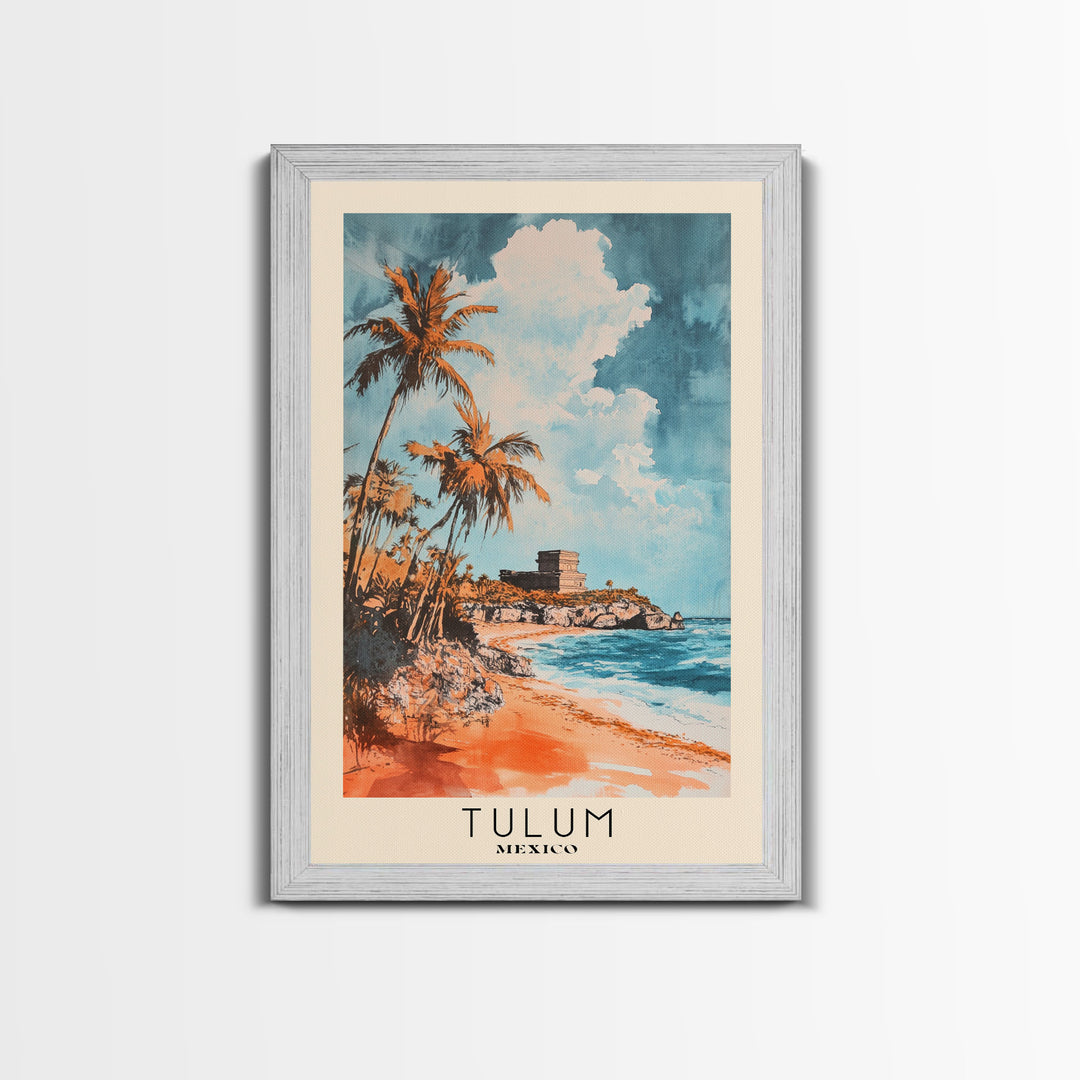 Tulum, Mexico Watercolor Print, Vacation Gift, Mexico Wall Art, Beach Painting, Beach Decor, Large Wall Art, Wood Frame Art