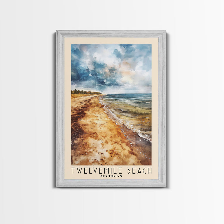 Twelvemile Beach, Michigan Watercolor Print, Vacation Gift, Michigan Wall Art, Beach Painting, Beach Decor, Large Wall Art, Wood Frame Art