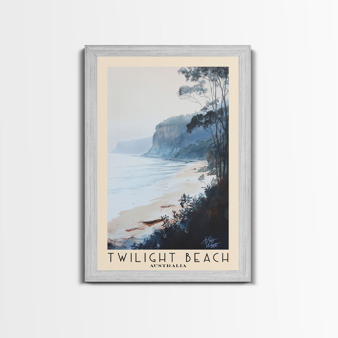 Twilight Beach, Australia Watercolor Beach Print, Vacation Gift, Australia Wall Art, Framed Canvas Print, Framed Beach Painting