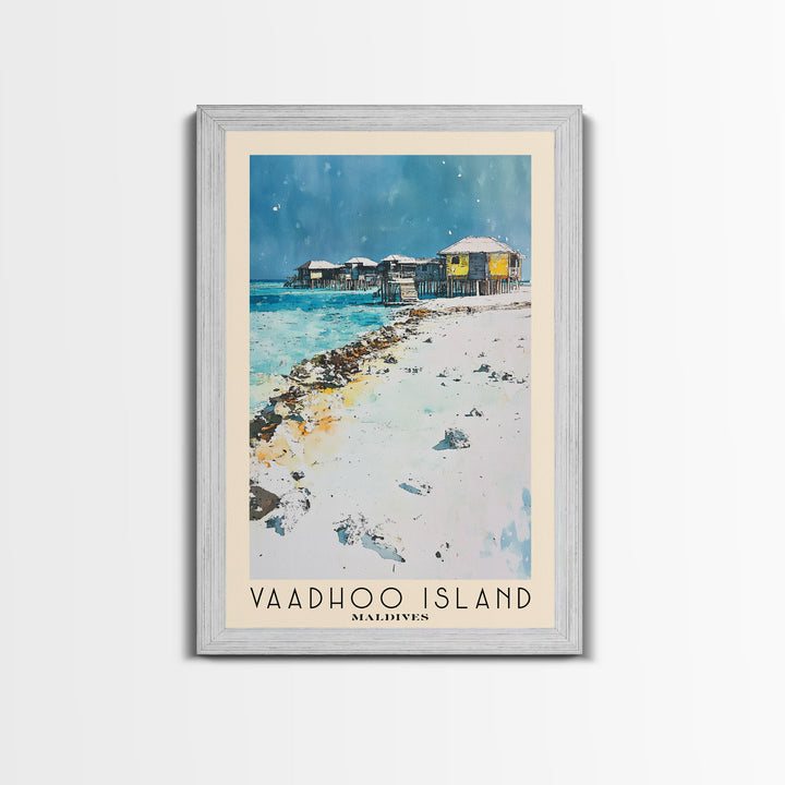 Vaadhoo Island, Maldives Watercolor Print, Vacation Gift, Maldives Wall Art, Beach Painting, Beach Decor, Large Wall Art, Wood Frame Art