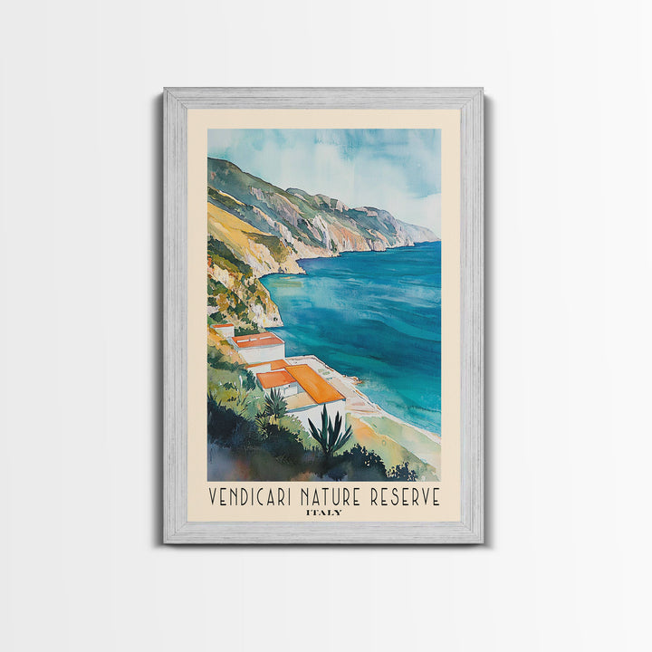 Vendicari Nature Reserve, Italy Watercolor Print, Vacation Gift, Italy Wall Art, Beach Painting, Beach Decor, Large Wall Art, Wood Frame Art