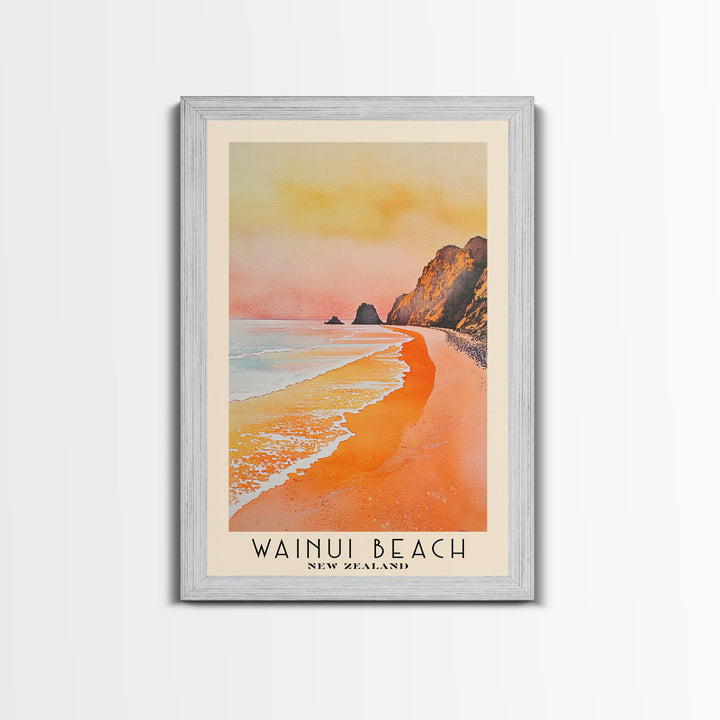 Wainui Beach, New Zealand Watercolor Print, Vacation Gift, New Zealand Wall Art, Beach Painting, Beach Decor, Large Wall Art, Wood Frame Art