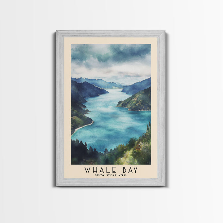 Whale Bay, New Zealand Watercolor Print, Vacation Gift, New Zealand Wall Art, Beach Painting, Beach Decor, Large Wall Art, Wood Frame Art