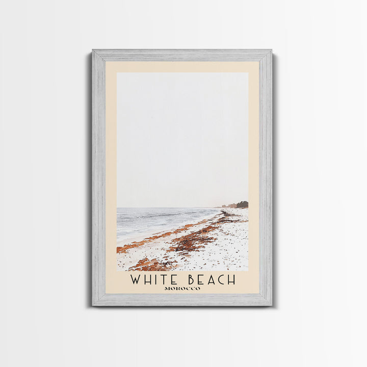 White Beach, Morocco Watercolor Beach Print, Vacation Gift, Morocco Wall Art, Framed Canvas Print, Framed Beach Painting