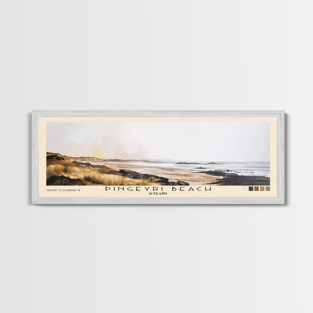 Þingeyri Beach, Iceland Watercolor Beach Print, Vacation Gift, Iceland Wall Art, Framed Canvas Print, Framed Beach Painting