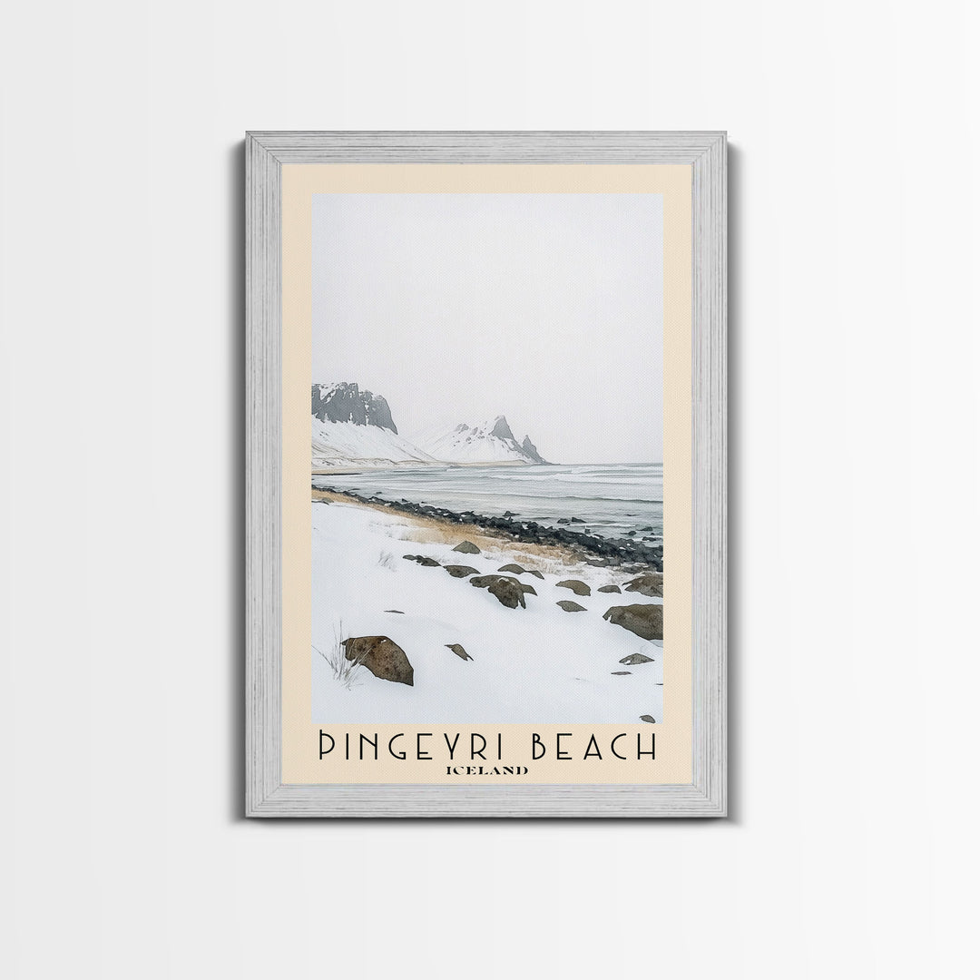 Þingeyri Beach, Iceland Watercolor Beach Print, Vacation Gift, Iceland Wall Art, Framed Canvas Print, Framed Beach Painting