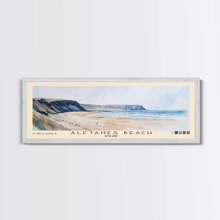 Álftanes Beach, Iceland Watercolor Print, Vacation Gift, Iceland Wall Art, Beach Painting, Beach Decor, Large Wall Art, Wood Frame Art