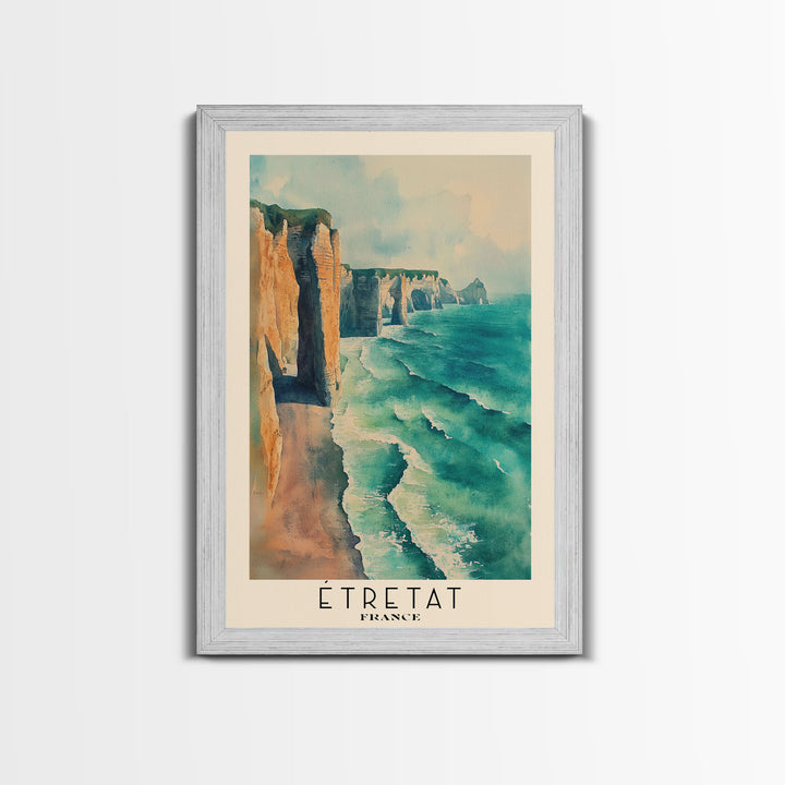 Étretat, France Watercolor Print, Vacation Gift, France Wall Art, Beach Painting, Beach Decor, Large Wall Art, Wood Frame Art