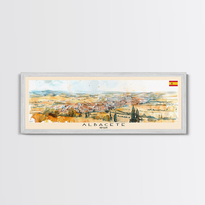 Albacete Spain Travel Print Wall Art, Panoramic City Art, Travel Art, Wall Decor, Vacation Gift, Framed Canvas Print Or Metal Art