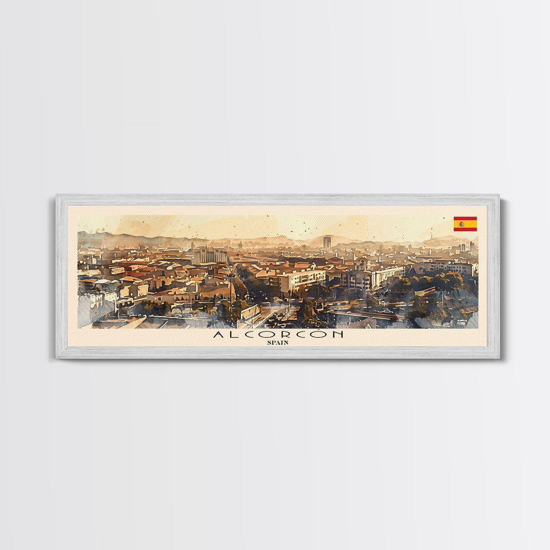 Alcorcón Spain Panoramic Travel Poster, Framed Canvas Print or Metal Wall Art, Travel Art, Home Decor, Panoramic Painting, Midcentury Art