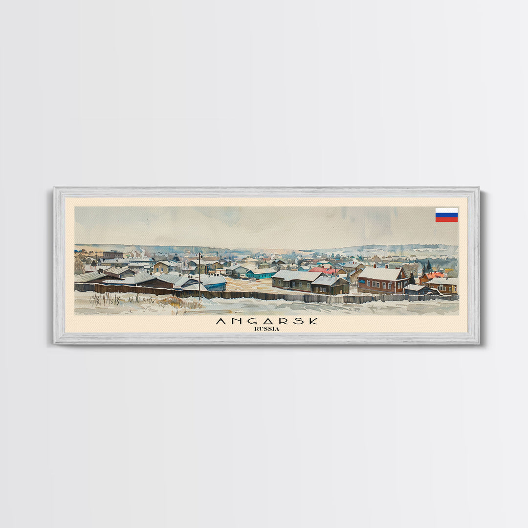 Angarsk Russia Panoramic Travel Poster, Framed Canvas Print or Metal Wall Art, Travel Art, Home Decor, Panoramic Painting, Midcentury Art