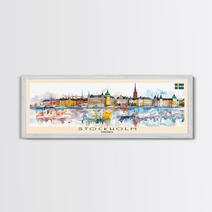 Stockholm Sweden Travel Art, City Art, Framed Canvas Print or Metal Wall Art, Europe Travel Poster, Panoramic Wall Art, Extra Wide Wall Art