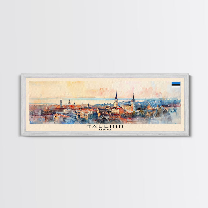 Tallinn Estonia Panoramic Travel Poster, Framed Canvas Print or Metal Wall Art, Travel Art, Home Decor, Panoramic Painting, Midcentury Art