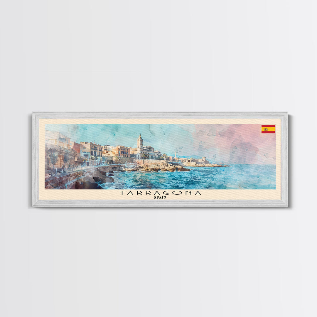 Tarragona Spain Panoramic Travel Poster, Framed Canvas Print or Metal Wall Art, Travel Art, Home Decor, Panoramic Painting, Midcentury Art