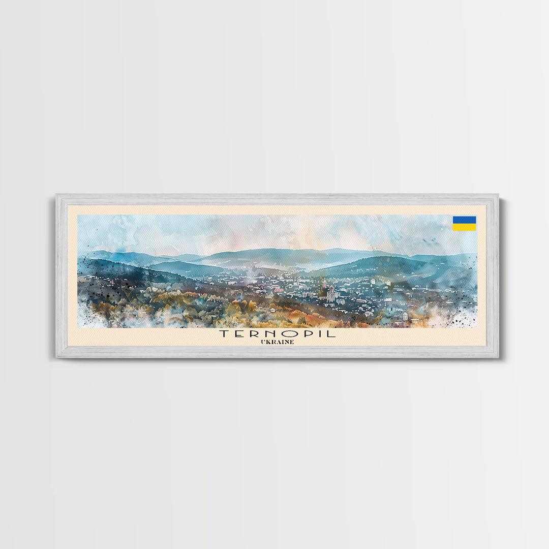 Ternopil Ukraine Panoramic Travel Poster, Framed Canvas Print or Metal Wall Art, Travel Art, Home Decor, Panoramic Painting, Midcentury Art