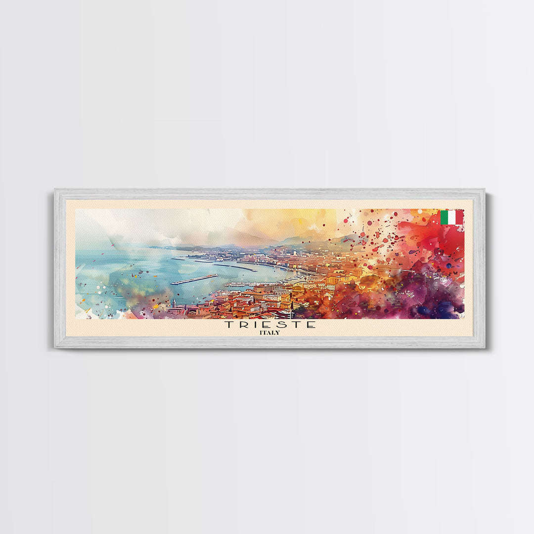 Trieste Italy Panoramic Travel Poster, Framed Canvas Print or Metal Wall Art, Travel Art, Home Decor, Panoramic Painting, Midcentury Art