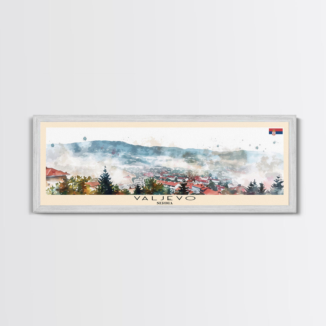 Valjevo Serbia Panoramic Travel Poster, Framed Canvas Print or Metal Wall Art, Travel Art, Home Decor, Panoramic Painting, Midcentury Art