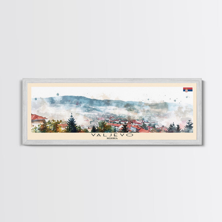 Valjevo Serbia Panoramic Travel Poster, Framed Canvas Print or Metal Wall Art, Travel Art, Home Decor, Panoramic Painting, Midcentury Art