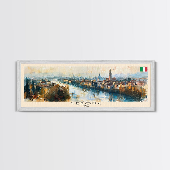 Verona Italy Travel Art, City Art, Framed Canvas Print or Metal Wall Art, Europe Travel Poster, Panoramic Wall Art, Extra Wide Wall Art